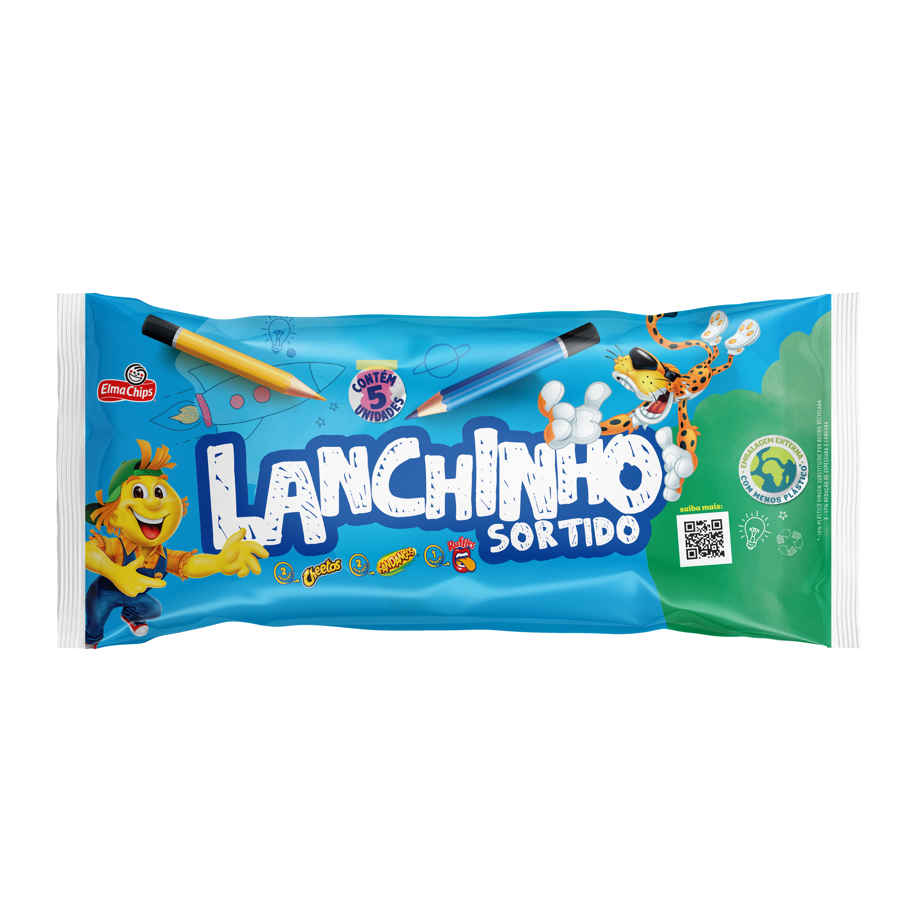 Você sabia que a embalagem externa de Lanchinho contém menos plástico virgem em comparação com a embalagem anterior?