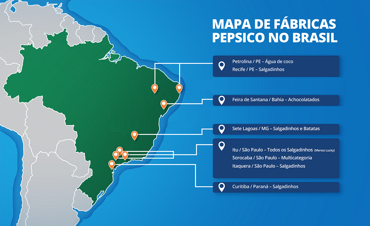 Mapa de fábricas no Brasil